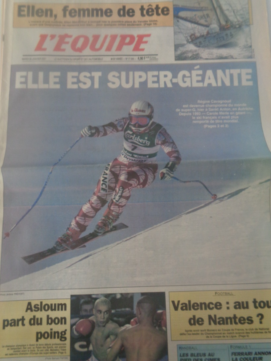 Journal l'équipe 30/01/2001 Régine Cavagnoud - championne du Monde super G - ski - Journal L'Équipe authentique - Revue Vintage
