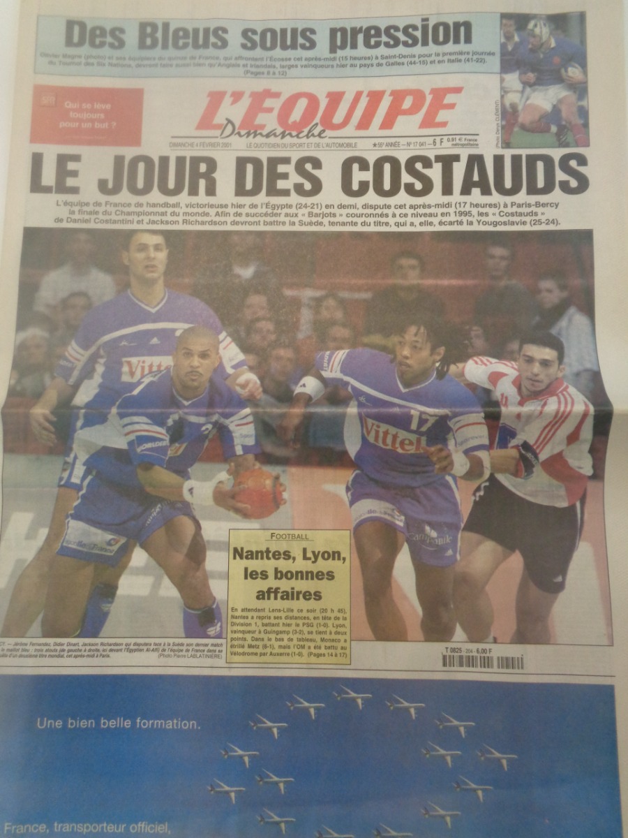 Journal l'équipe 04/02/2001 Le jour des costauds - finale France / Suède - Hand Ball - Journal L'Équipe authentique - Revue Vintage