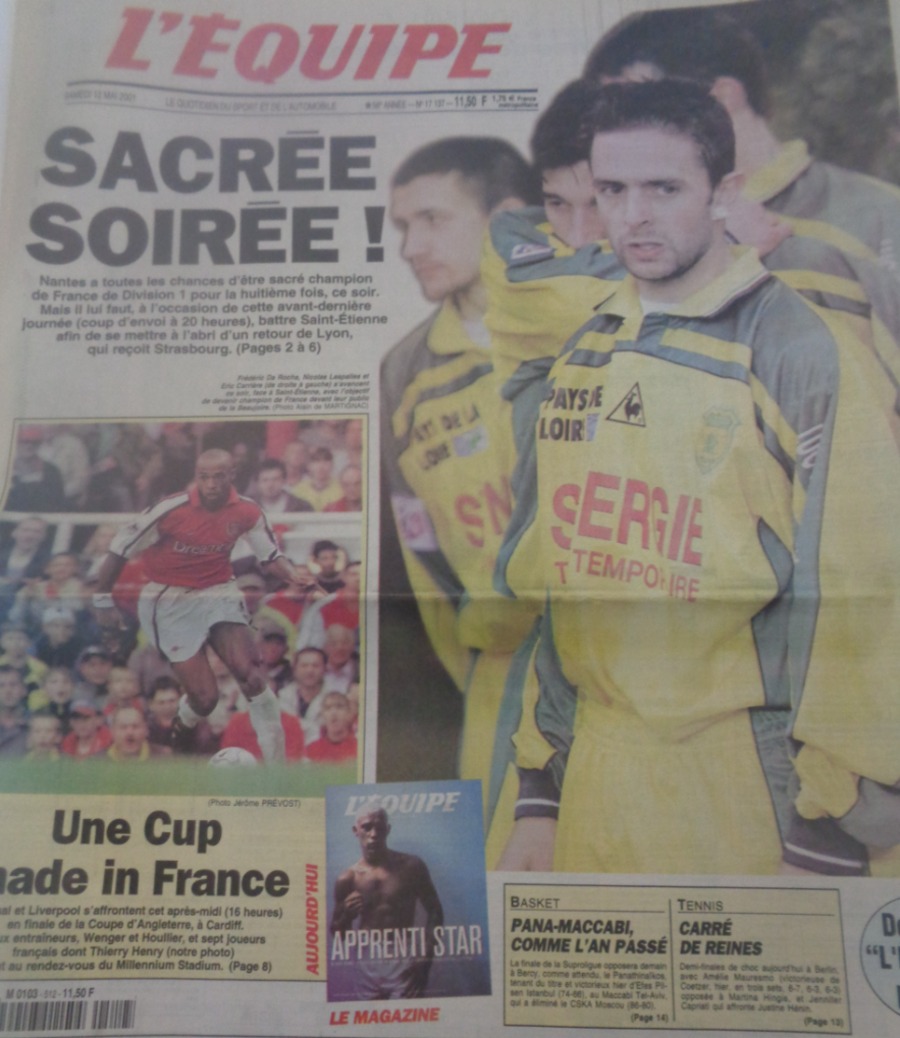 Journal l'équipe 12/05/2001 - Nantes a toutes les chances d'être sacré champion de France - Football - Journal L'Équipe authentique - Revue Vintage