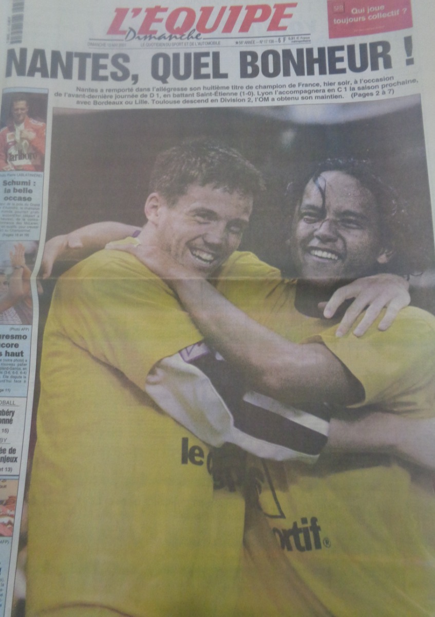 Journal l'équipe 13/05/2001 Nantes, quel bonheur !! Champion de France - Football - Journal L'Équipe authentique - Revue Vintage