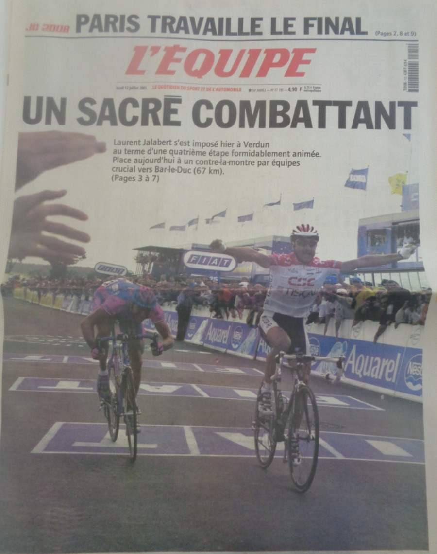 Journal l'équipe 12/07/2001 Laurent Jalabert un sacré combattant - Tour de France - Cyclisme - Journal L'Équipe authentique - Revue Vintage