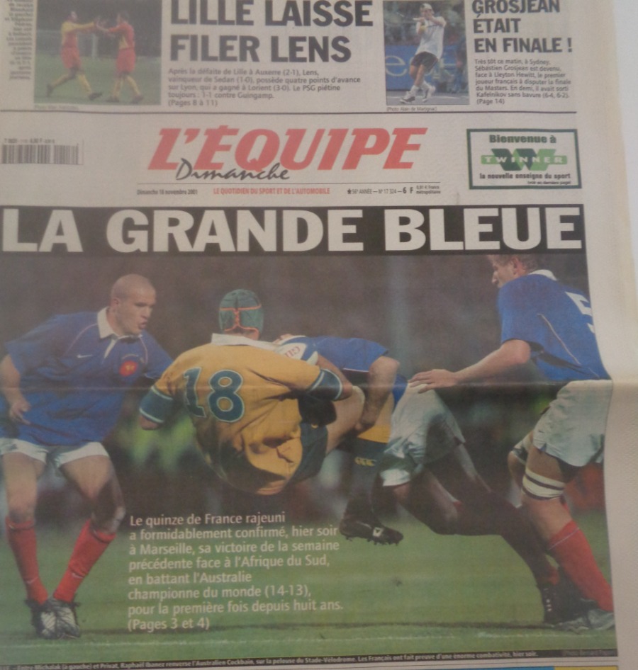 Journal l'équipe 18/11/2001 La grande bleue - Rugby - Journal L'Équipe authentique - Revue Vintage