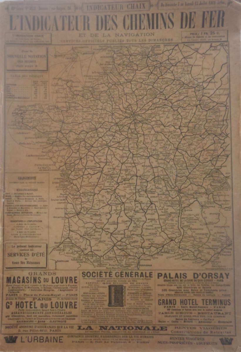Catalogue indicateur chaix 1912 - Chemin de fer -Horaire de train - Divers authentique - Revue Vintage