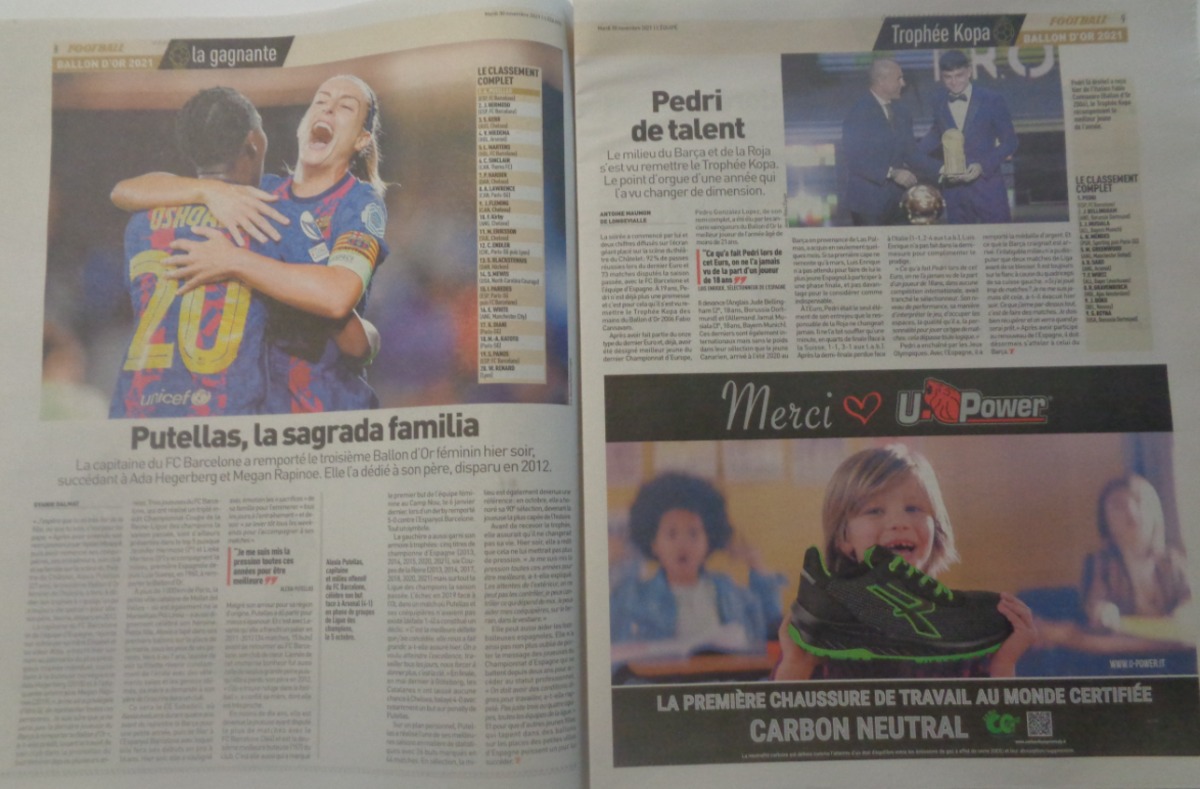 Journal l'équipe 30/11/2021 Lionel Messi - Putellas Ballon d'or - Vue 3 - Journal L'Équipe