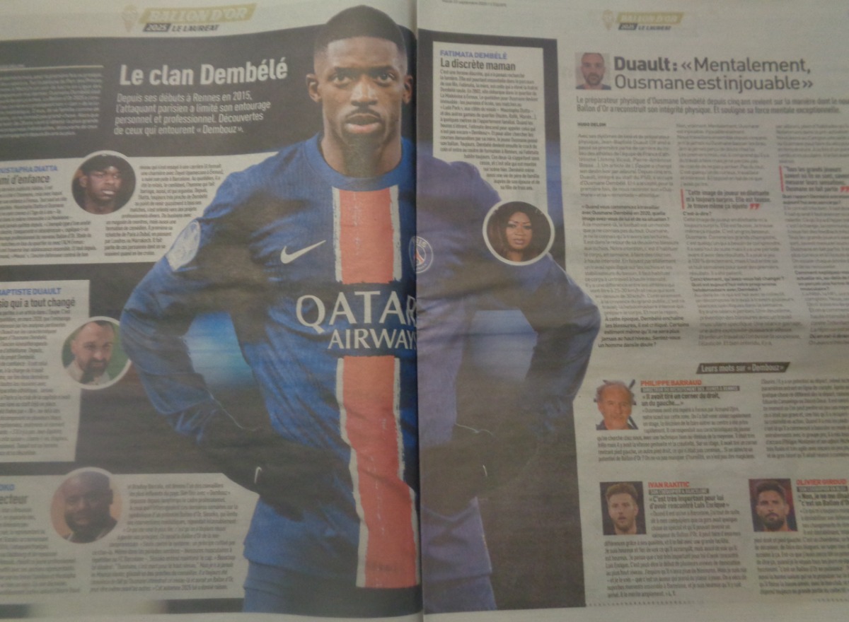 Journal l'équipe 23/09/2025 Ousmane Dembélé Ballon d'or - Vue 4 - Journal L'Équipe