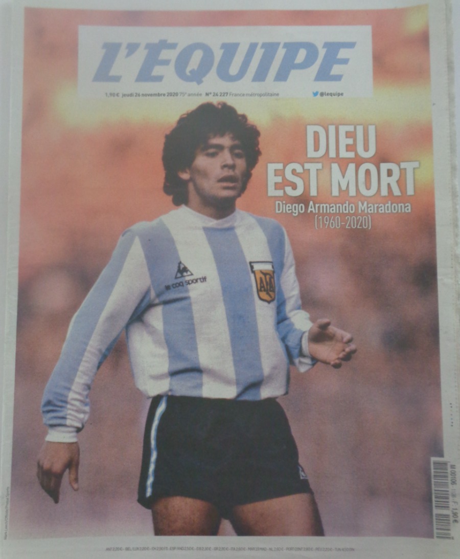 Journal l'équipe 26/11/2020 Dieu est mort - Diego Maradona - Hommage - Journal L'Équipe authentique - Revue Vintage
