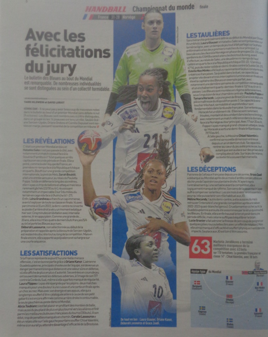 Journal l'équipe 18/12/2023 Seules au Monde - Finale championnat du Monde Handball - Vue 4 - Journal L'Équipe