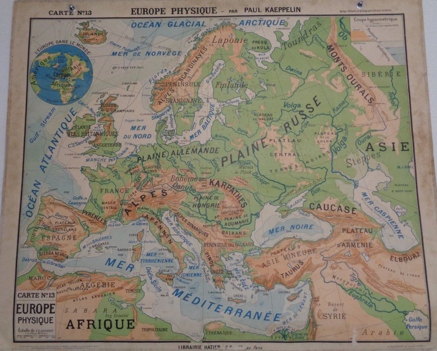 Ancienne carte scolaire - Vintage - Europe N° 13 Physique - Hatier - Vidal Lablache - Cartes Scolaires authentique - Revue Vintage