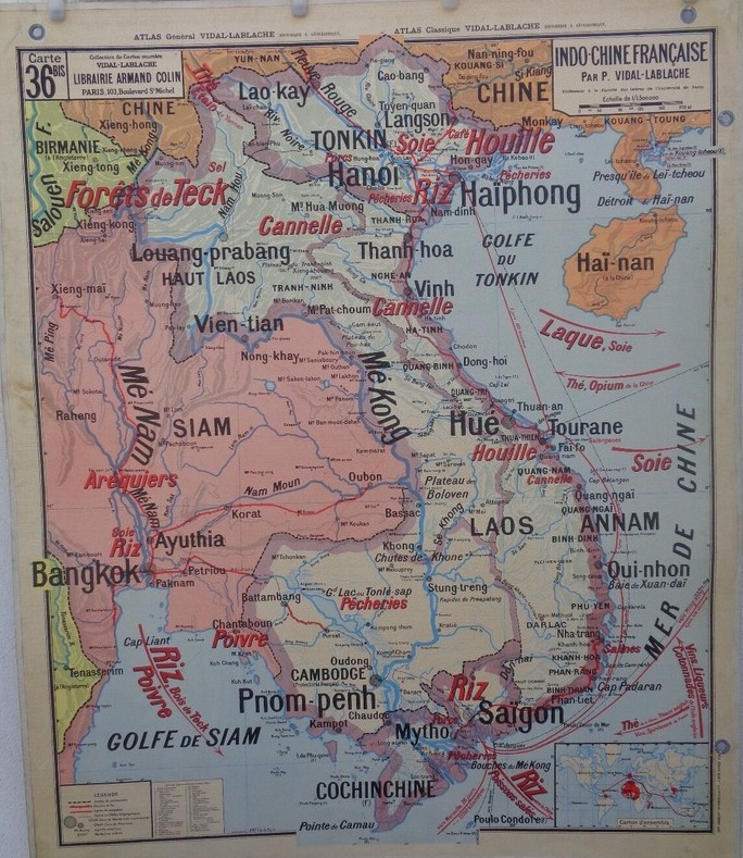 Ancienne carte scolaire -Indochine . Siam .Cambodge . Saigon Madagascar N 36 Armand Colin - Cartes Scolaires authentique - Revue Vintage