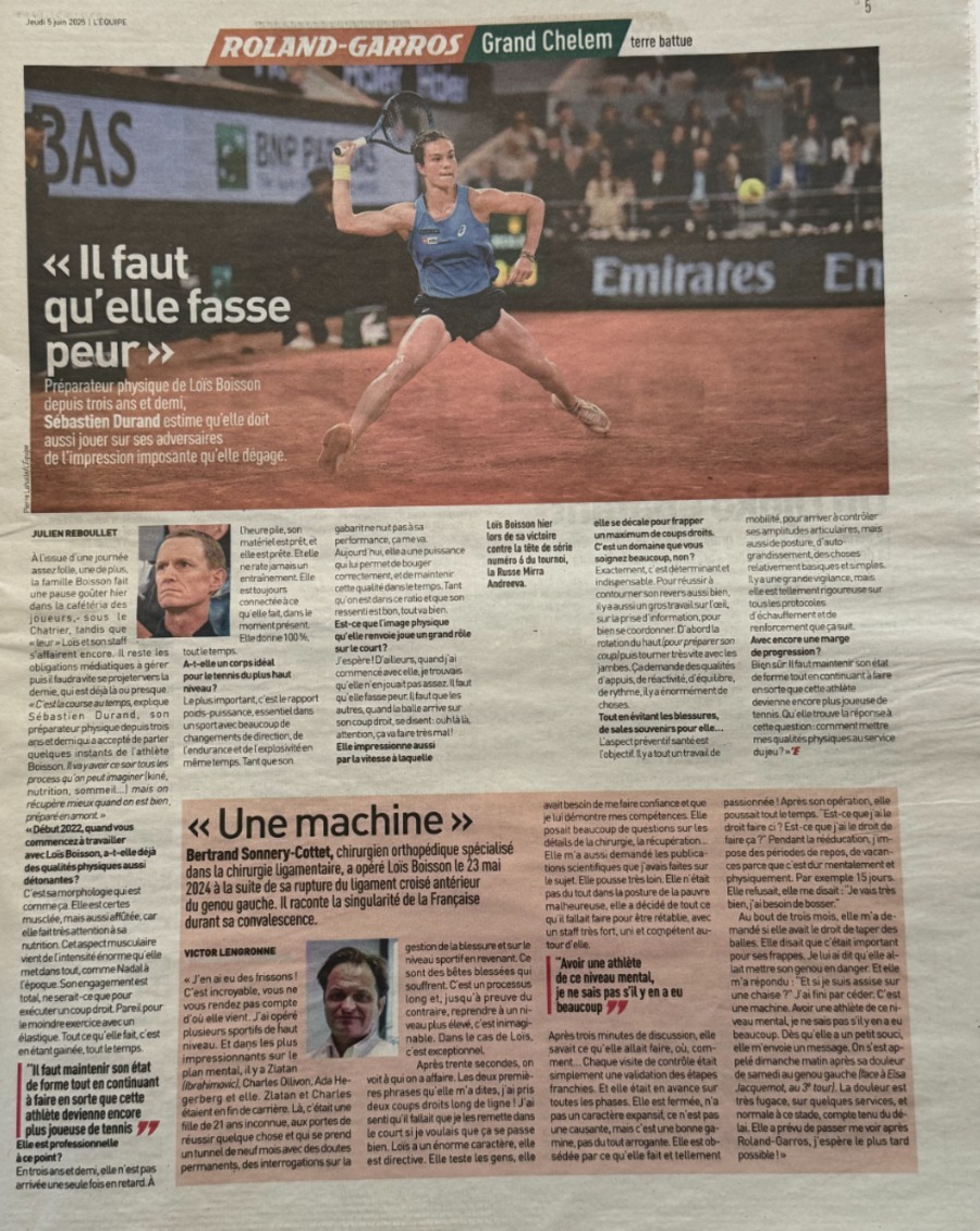 Journal L'Equipe 05/06/2025 Lois Boisson à toute allure - Roland Garros - Tennis - Vue 3 - Journal L'Équipe