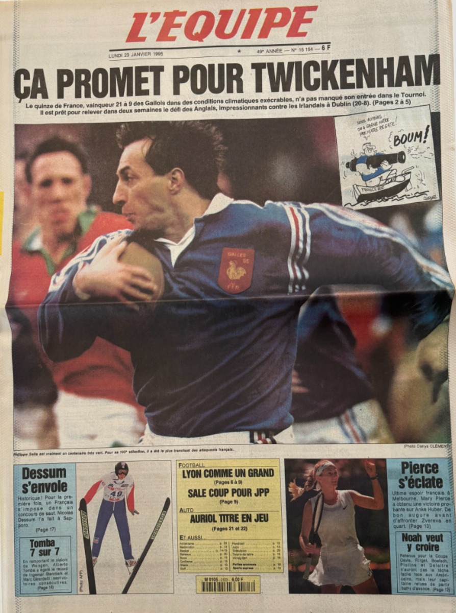 Journal l'équipe 23/01/1995 Ça promet pour Twickenham - Rugby XV de France - Tournoi - Journal L'Équipe authentique - Revue Vintage