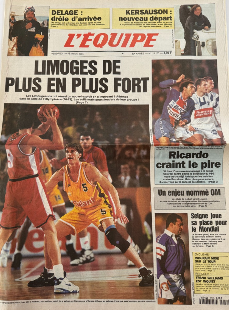 Journal l'équipe 10/02/1995 Limoges de plus en plus fort - Basket - Journal L'Équipe authentique - Revue Vintage