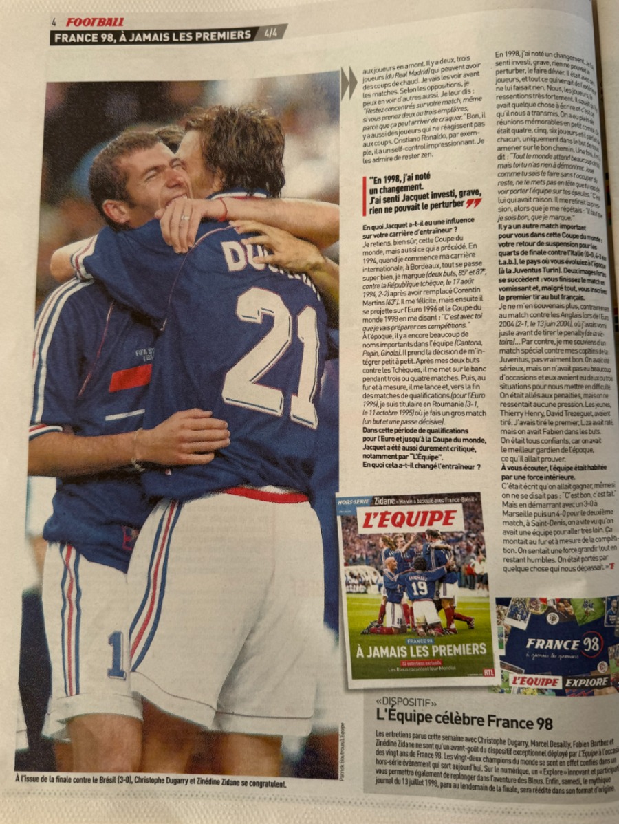 Journal l'équipe 31/05/2018 Zidane je suis devenu le jopueur qui a marqué l'histoire du football Français - Vue 3 - Journal L'Équipe