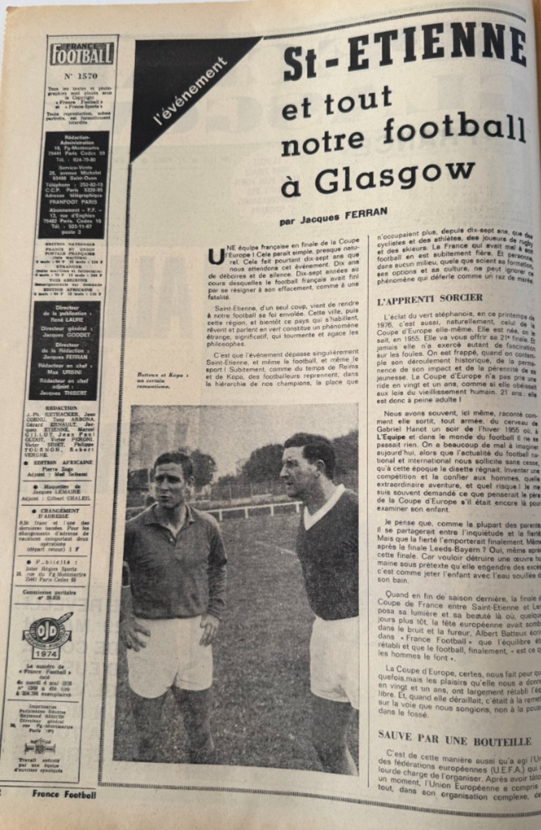 France football 11/05/1976 - N° 1570 Spécial Glasgow allez les verts -Saint-Étienne /Bayern - Coupe d’Europe - Vue 2 - Football