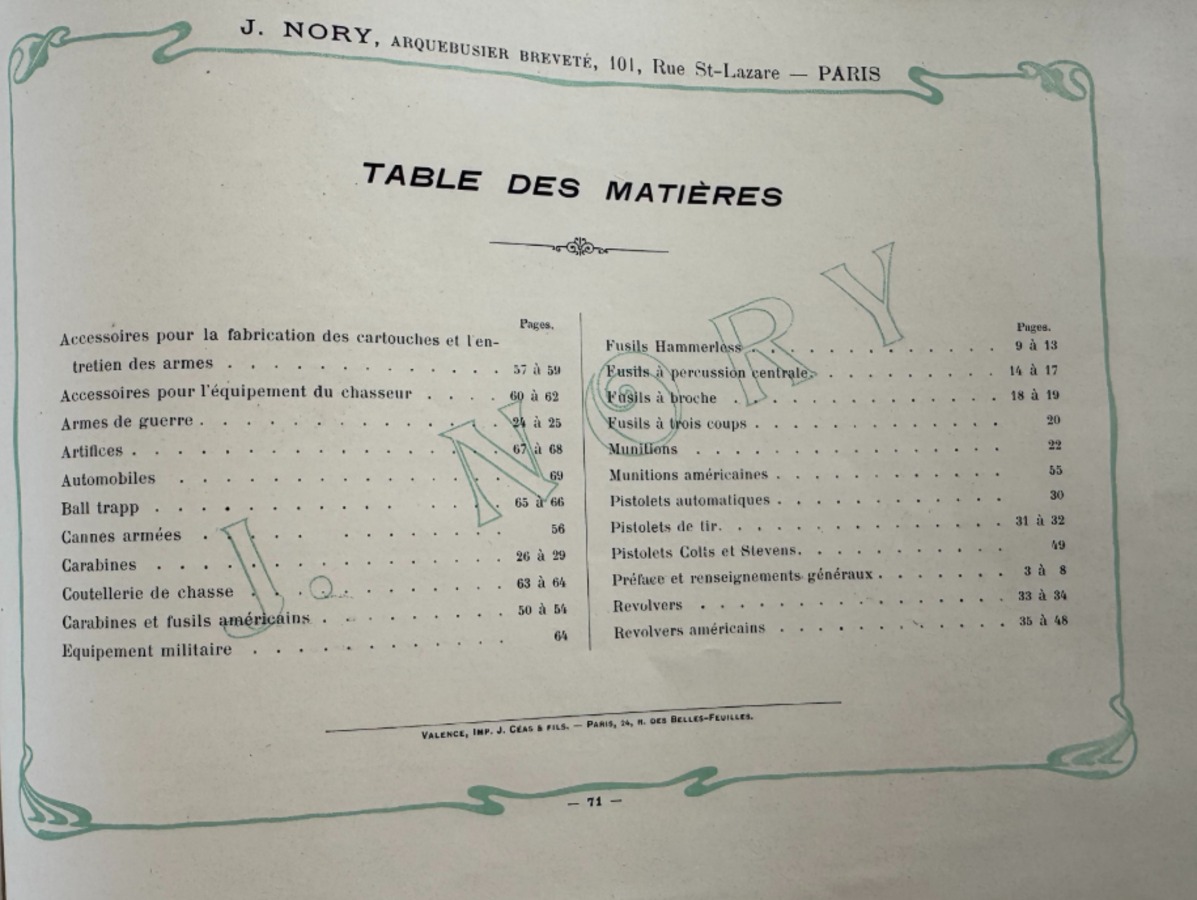 19eme - Catalogue d'armes de Paris J.Nory - Fusils de chasse - Armes de tir - Pistolet - Revolver - Vue 7 - Divers