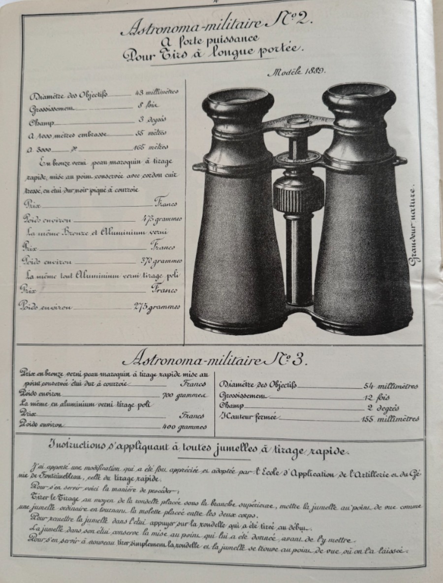 1896 catalogue d'instruments d'optique " Astronoma " militaire - jumelle - - Vue 2 - Divers