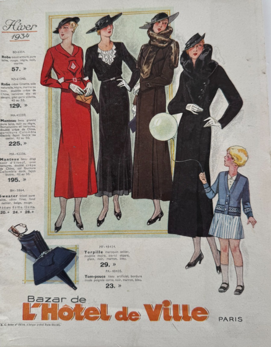 Catalogue Bazar de l'Hotel de Ville - mode - vêtement - 1934 - Grands Magasins authentique - Revue Vintage