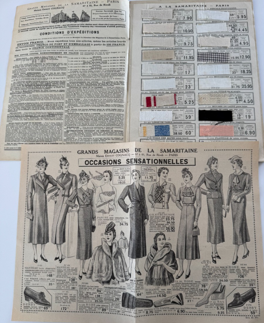 Catalogue la Samaritaine - mode - vêtement - 1937 - avec échantillons de tissus - Vue 2 - Grands Magasins