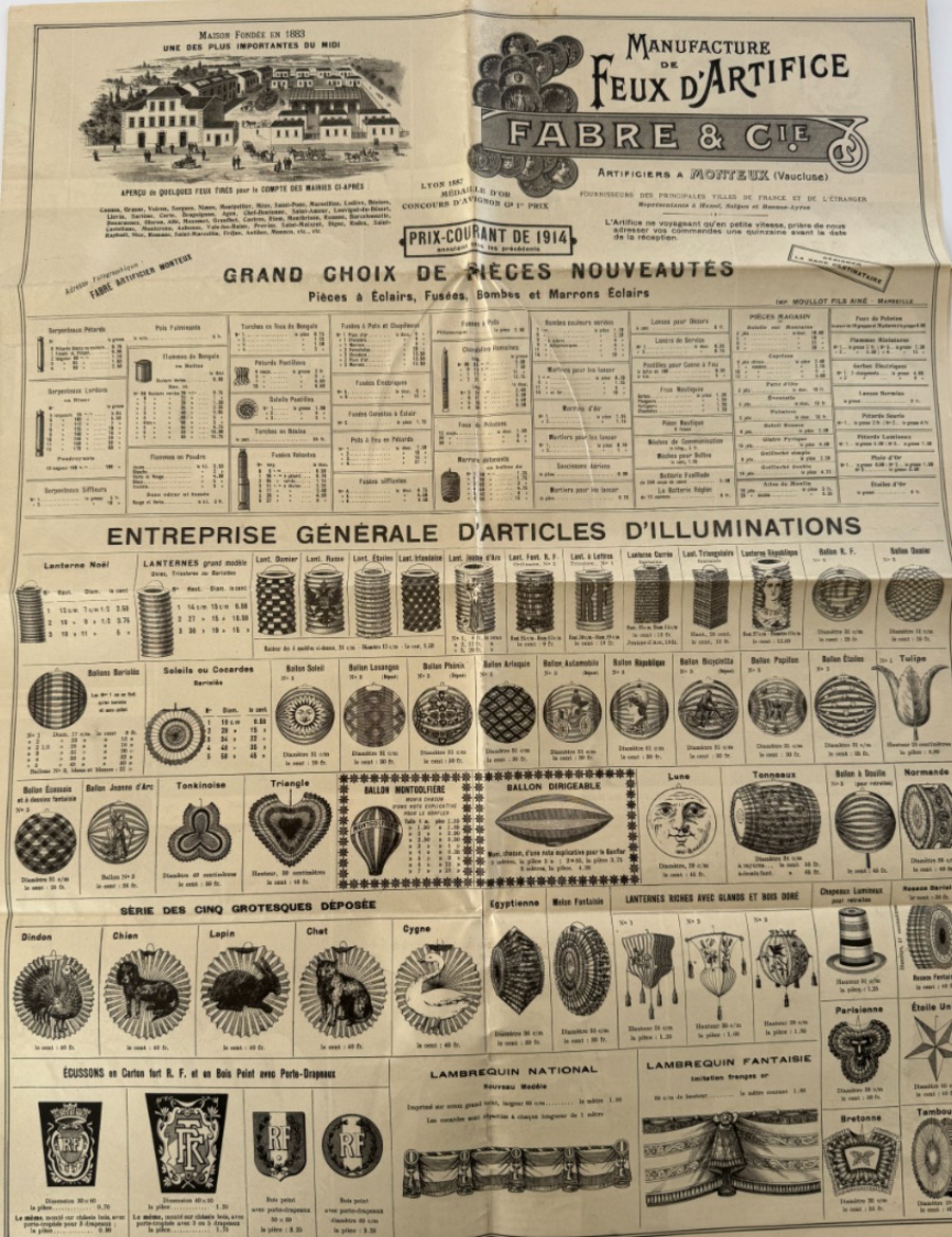 1914 - Catalogue - Pyrotechnie - Feux d'artifice - Maison Fabre a Monteux - Divers authentique - Revue Vintage