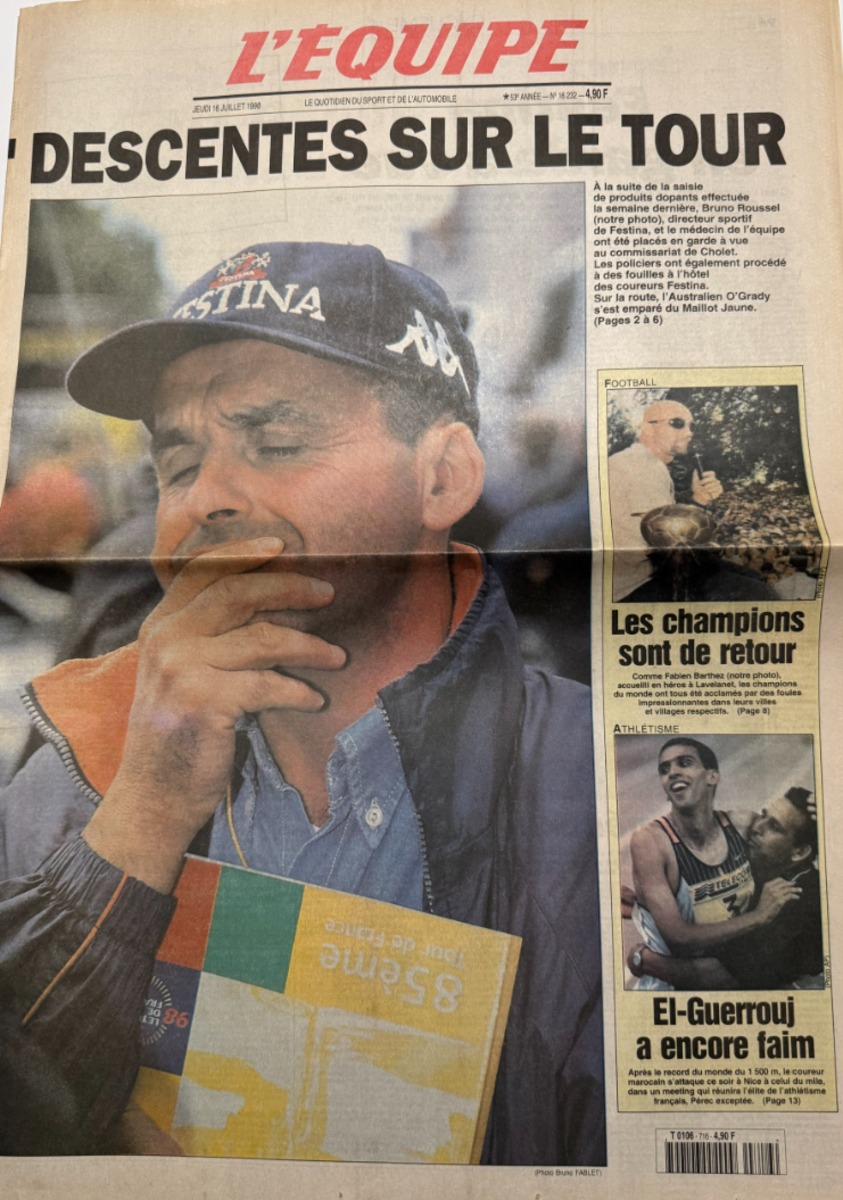 Journal l'équipe 16/07/1998 Descentes sur le Tour - Dopage - Tour de France - Journal L'Équipe authentique - Revue Vintage