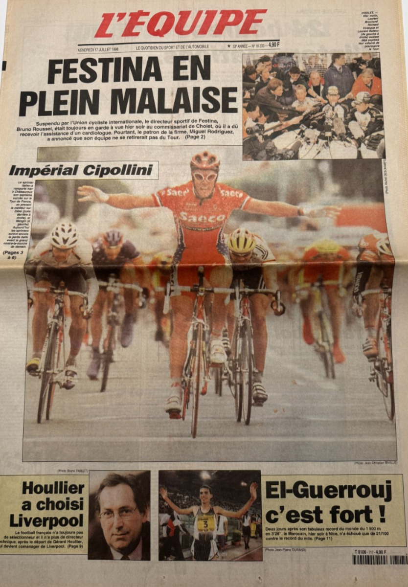 Journal l'équipe 17/07/1998 Impérial Cipollini - Tour de France - Journal L'Équipe authentique - Revue Vintage