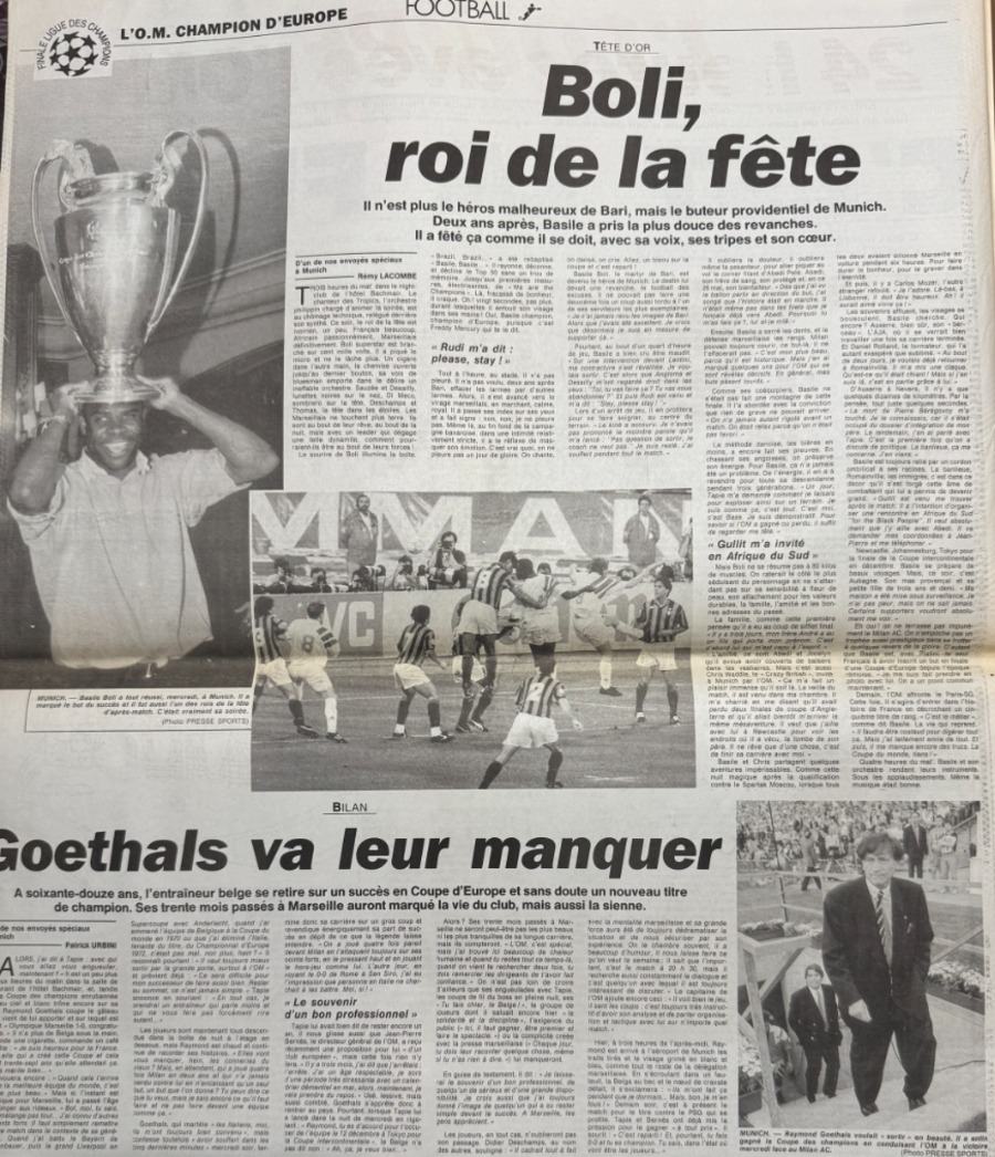 Journal l'équipe 28/05/1993 C'est la fête - Marseille / Milan AC - Coupe d'Europe - Basile Boli OM - Football - Vue 2 - Journal L'Équipe