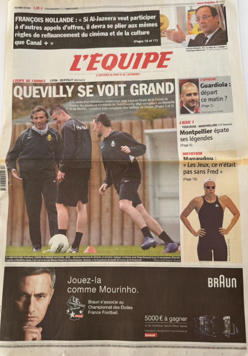 Journal l'équipe 27/04/2012 Quevilly se voit grand contre Lyon - Football - Journal L'Équipe authentique - Revue Vintage