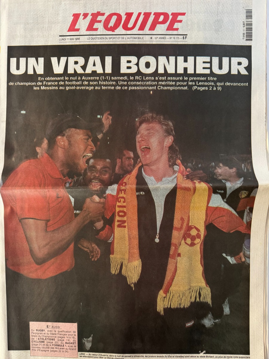 Journal l'équipe 11/05/1998 RC Lens son 1er titre de champion de France - Football - Journal L'Équipe authentique - Revue Vintage