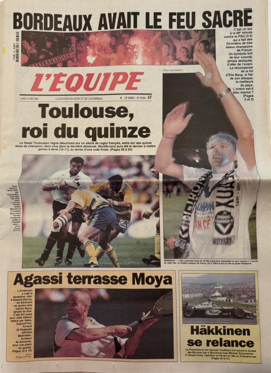 Journal l'équipe 31/05/1999 Toulouse roi de France - Stade toulousain - Rugby - Journal L'Équipe authentique - Revue Vintage