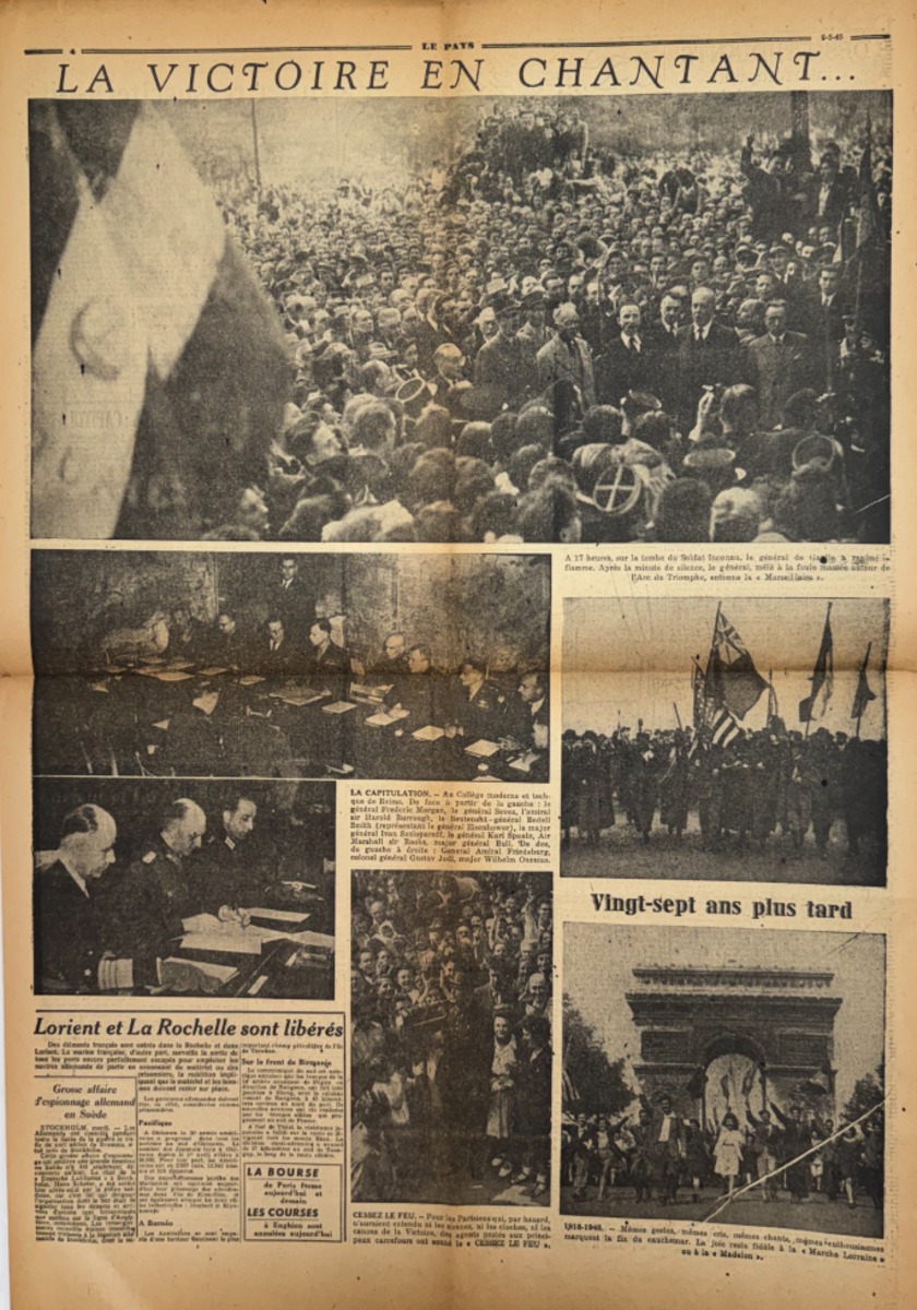 Journal Le Pays du 9 mai 1945 . Paris fête la victoire - Fin de la 2eme guerre mondiale - WW2 - Vue 2 - Guerre