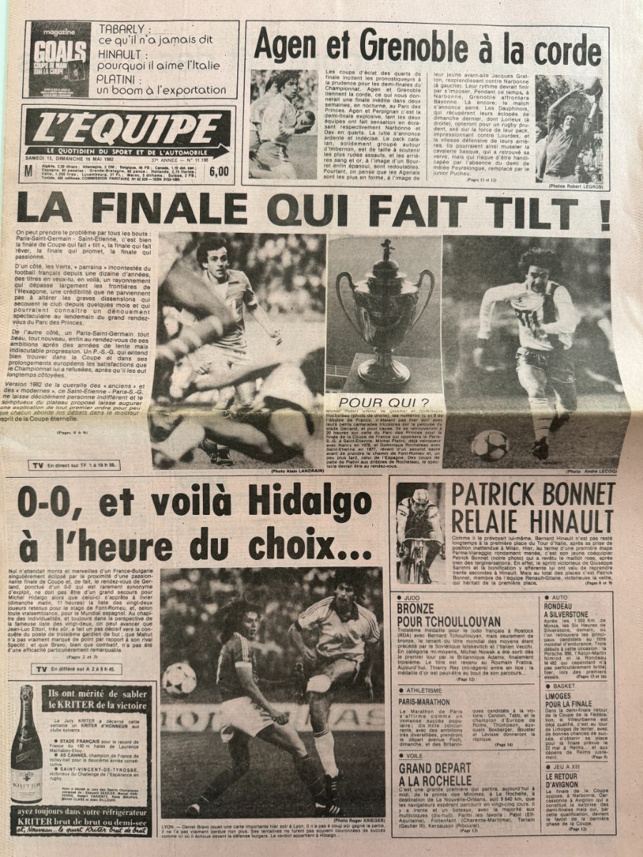 Journal l'équipe 16/05/1982 - La finale qui fait Tilt - Finale contre Saint Étienne - Football - Journal L'Équipe authentique - Revue Vintage