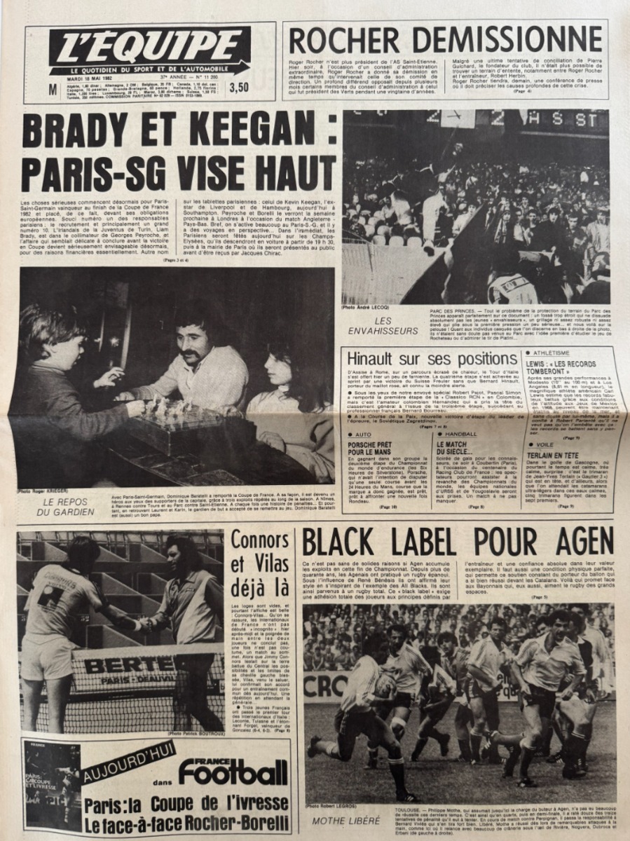 Journal l'équipe 18/05/1982 - Brady et Keegan - Finale contre Saint Étienne - Football - Journal L'Équipe authentique - Revue Vintage