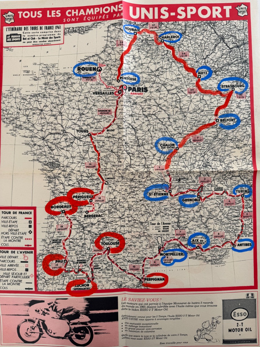 Miroir des sports 1961 - Tour de France 61 - Vainqueur Jacques Anquetil avec la carte du Tour - Vue 2 - Cyclisme