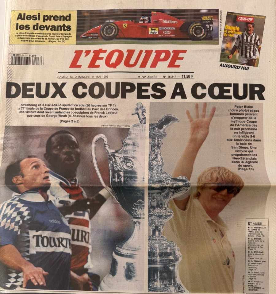 Journal l'équipe 14/05/1995 Deux Coupes a coeur - Paris contre Strasbourg Coupe de France - Football - Journal L'Équipe authentique - Revue Vintage
