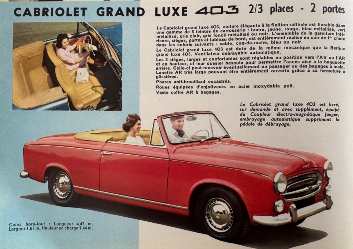 Catalogue Peugeot 403 Berline - Grand Luxe - Cabriolet - année 1961 - Vue 4 - Auto