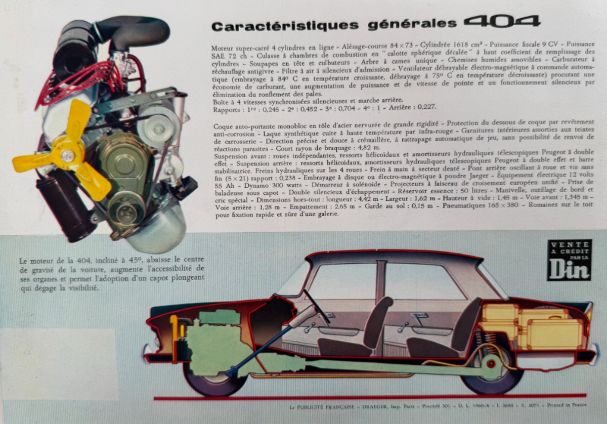Catalogue Peugeot 404 tourisme - année 1960 - Vue 3 - Auto