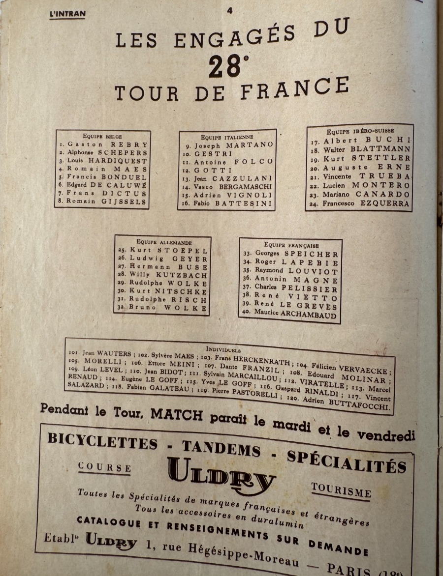 L'intransigeant - Match l'intran - Programme du 28eme Tour de France 1934 - N° spécial gratuit - Vue 2 - Cyclisme
