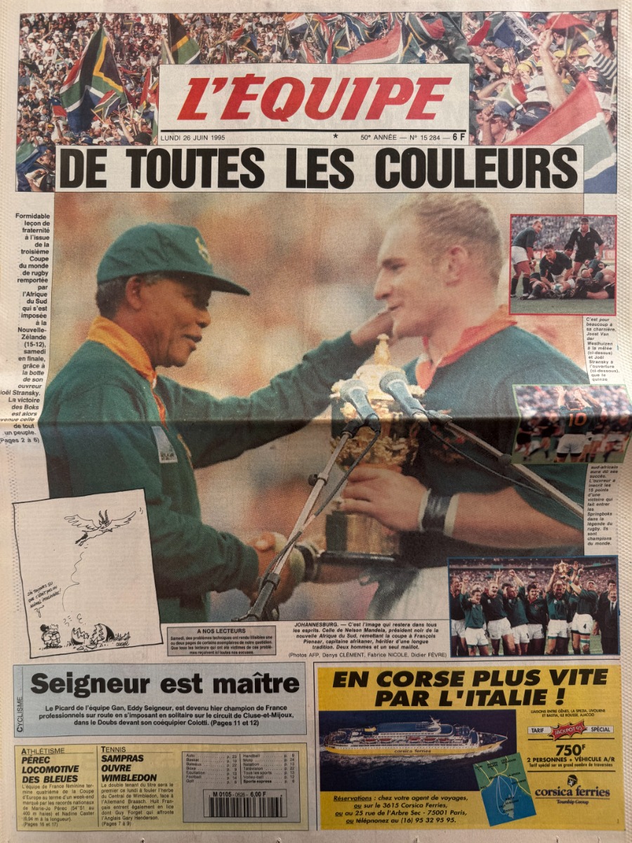 Journal l'équipe 26/06/1995 De toutes les couleurs Finale Afrique du Sud / Nouvelle Zélande - Coupe du monde de rugby - Journal L'Équipe authentique - Revue Vintage