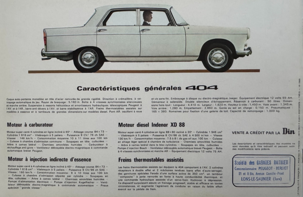 Catalogue Peugeot 404 Tourisme 1966 - Vue 3 - Auto