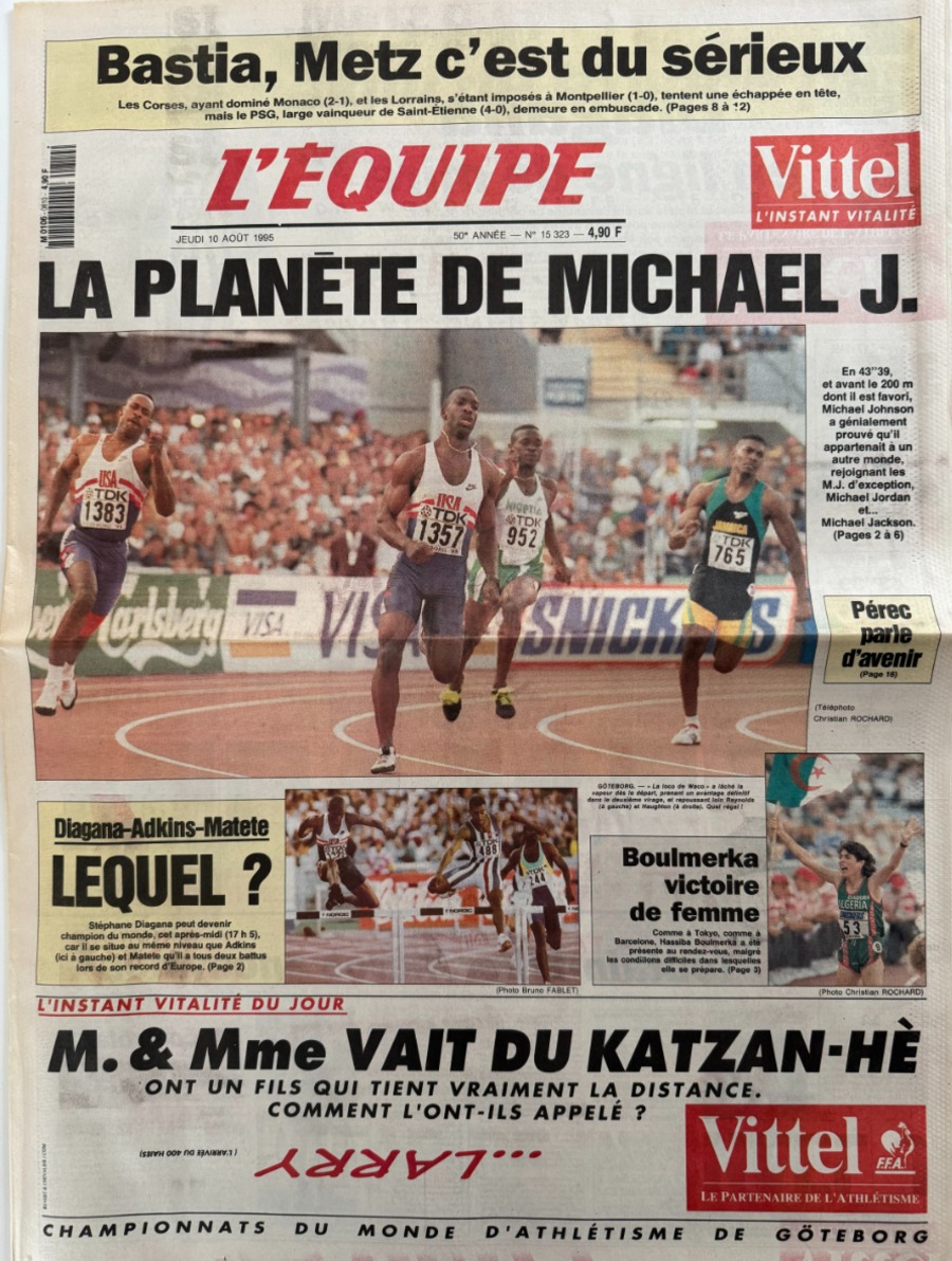 Journal l'équipe 10/08/1995 La planète de Michael Johnson record du monde - Athlétisme - Journal L'Équipe authentique - Revue Vintage