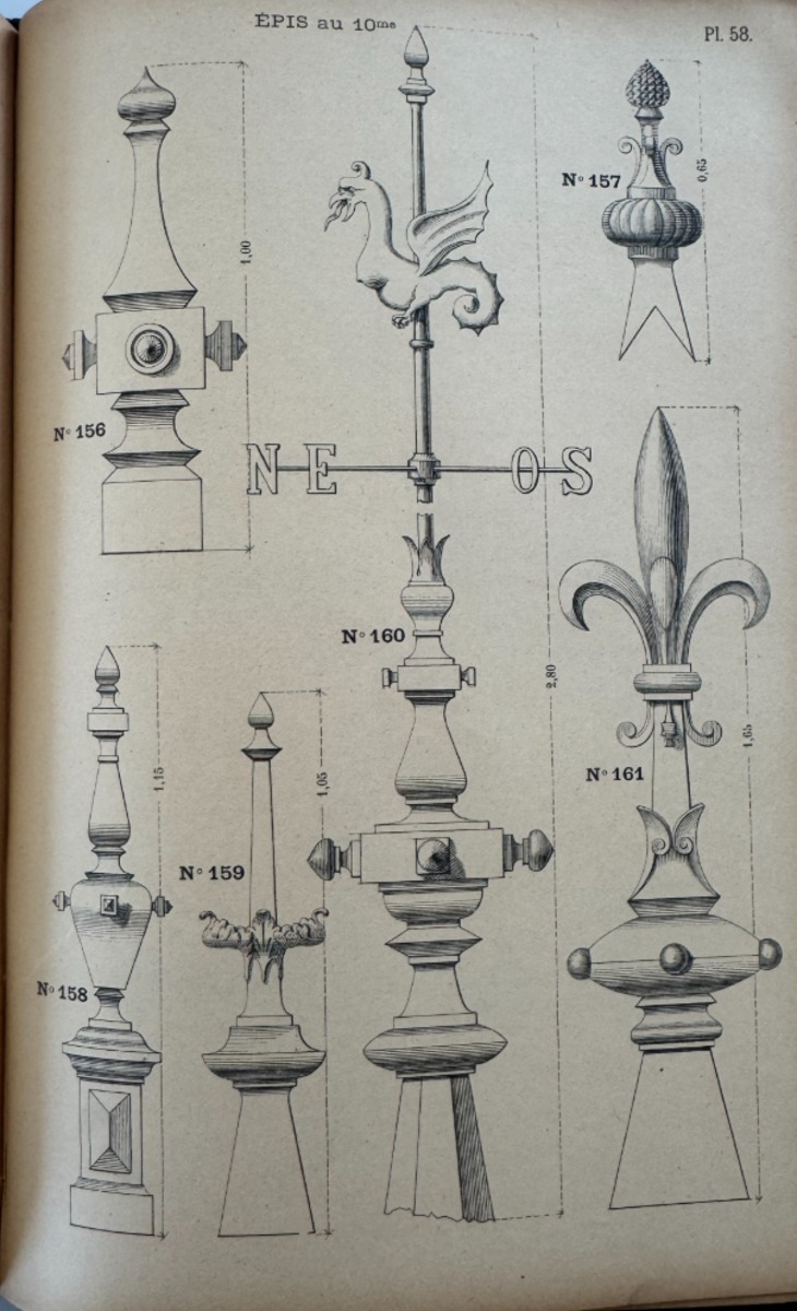1892 Catalogue d'ornements pour toit coqs, cheneaux, faitages, épis, campanile - Vue 5 - Divers