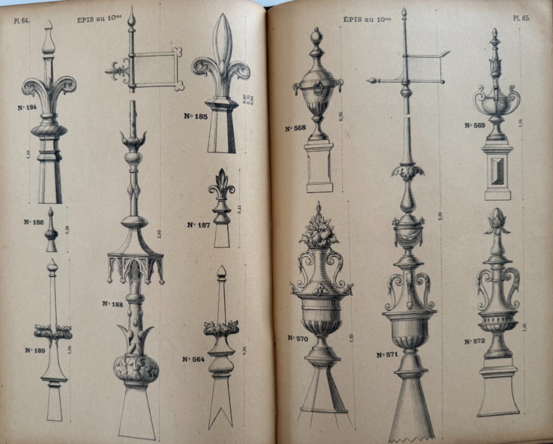 1892 Catalogue d'ornements pour toit coqs, cheneaux, faitages, épis, campanile - Vue 6 - Divers