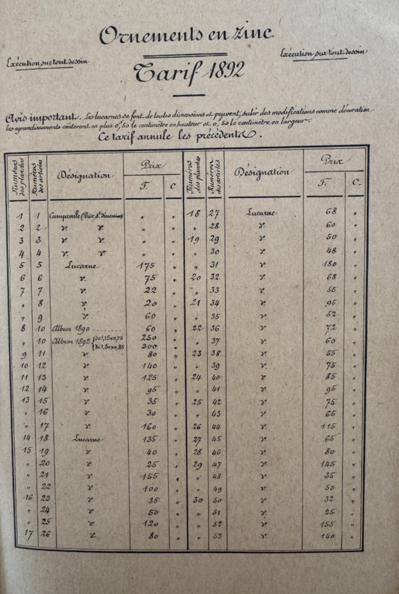 1892 Catalogue d'ornements pour toit coqs, cheneaux, faitages, épis, campanile - Vue 10 - Divers