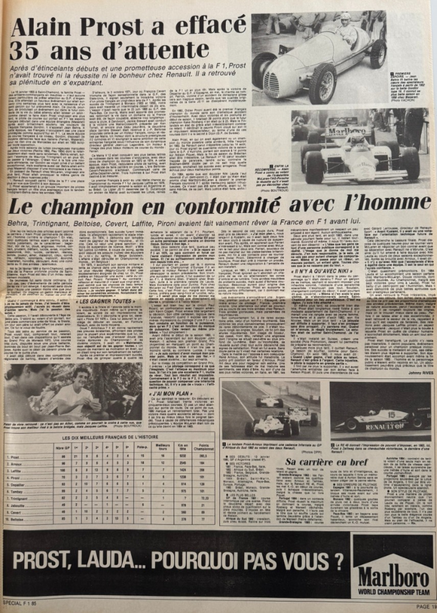 Journal l'équipe octobre 1985  N° hors série - Alain Prost Champion du Monde - Formule 1 - Vue 5 - Journal L'Équipe