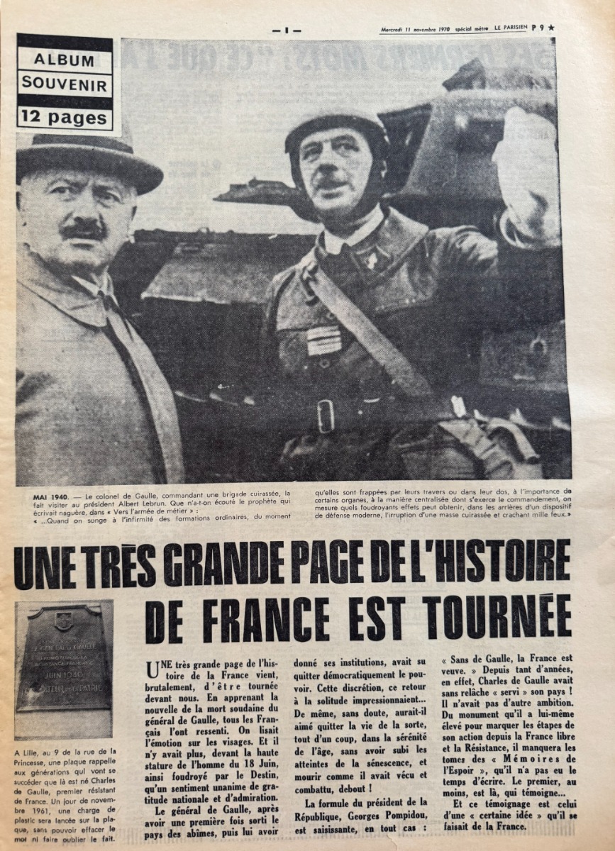 Le Parisien du 11 novembre 1970 Mort du Général Charles de Gaulle - Vue 2 - Vieux papiers