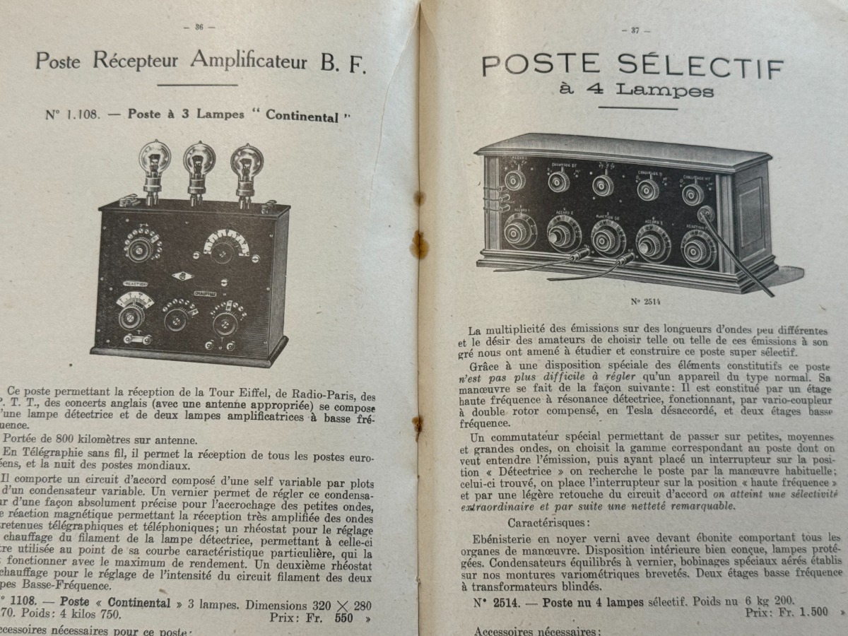 Catalogue ancien T.S.F - Radio environ 1920 . - Vue 2 - Divers