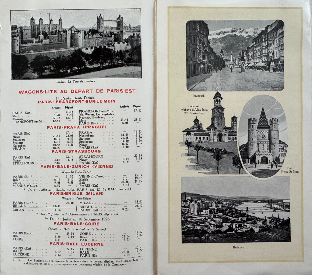 1926 Guide Orient - Express Wagons Lits - Suisse Arlberg Vienne Train Horaire - Vue 2 - Autres